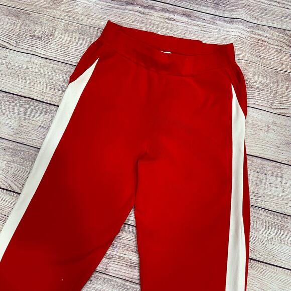 EXPRESS X OLIVIA CULPO Bright Red Track Joggers Size Medium White Contrast Pants - Picture 5 of 7